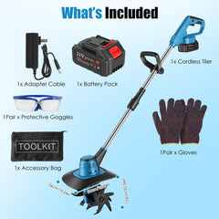 Cordless Tiller Cultivator,800W Electric Cordless Tiller Cultivator, 21V Battery Powered Soil Tiller With 6.69' Depth 8.66' Width, Handheld Garden Cultivator For Garden Yard Planting