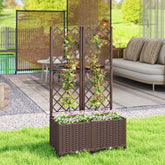Planter Box with Trellis, Self Watering Raised Garden Bed with Lockable Wheels and Drainage Holes, Brown