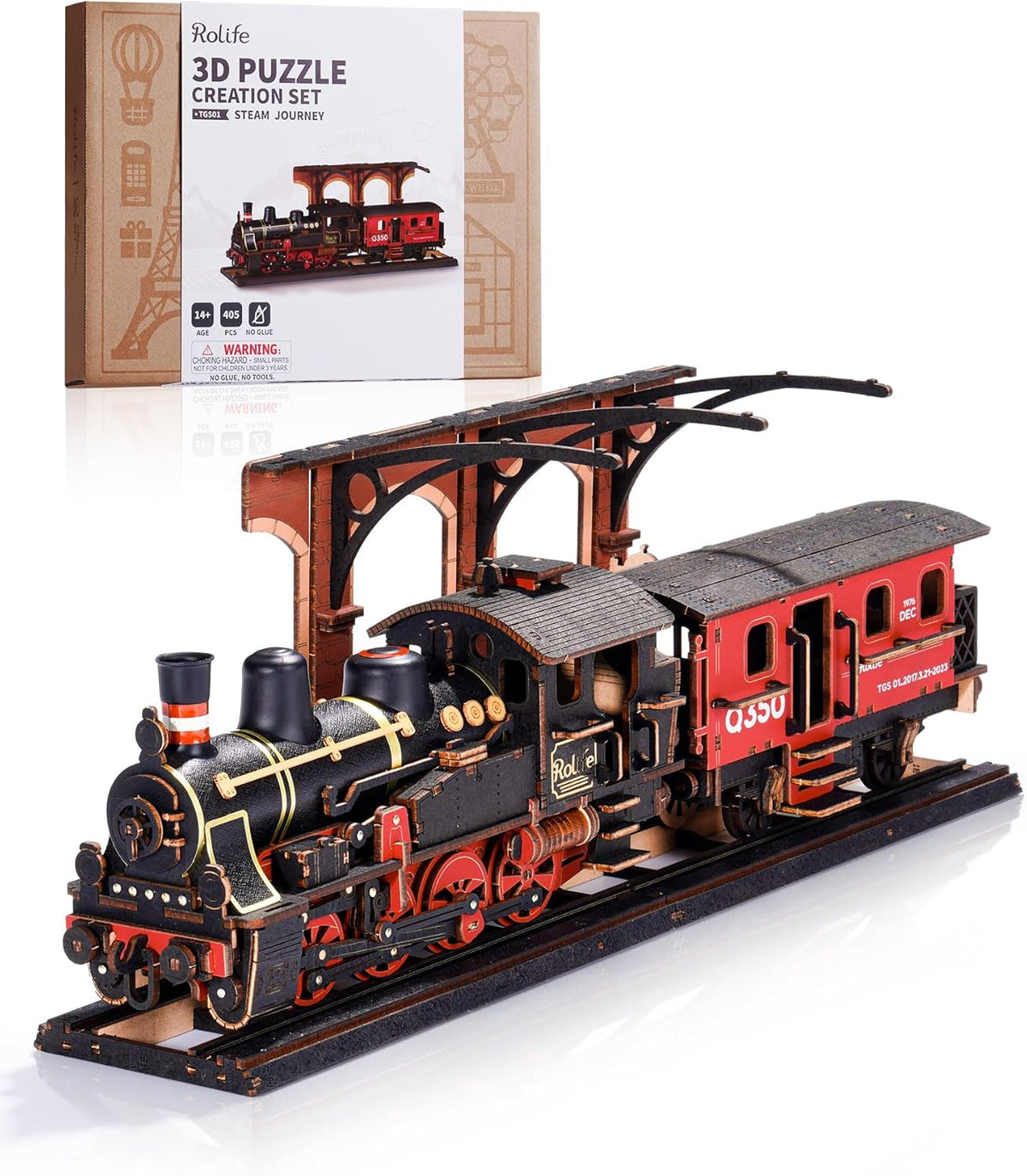 Rolife Steam Journey 3D Wooden Puzzle - 191-piece Classic Steam Train Model, Retro Design DIY Assembly Set, Suitable For Adults And Teenagers As Decorative Items And Creative Holiday Gifts